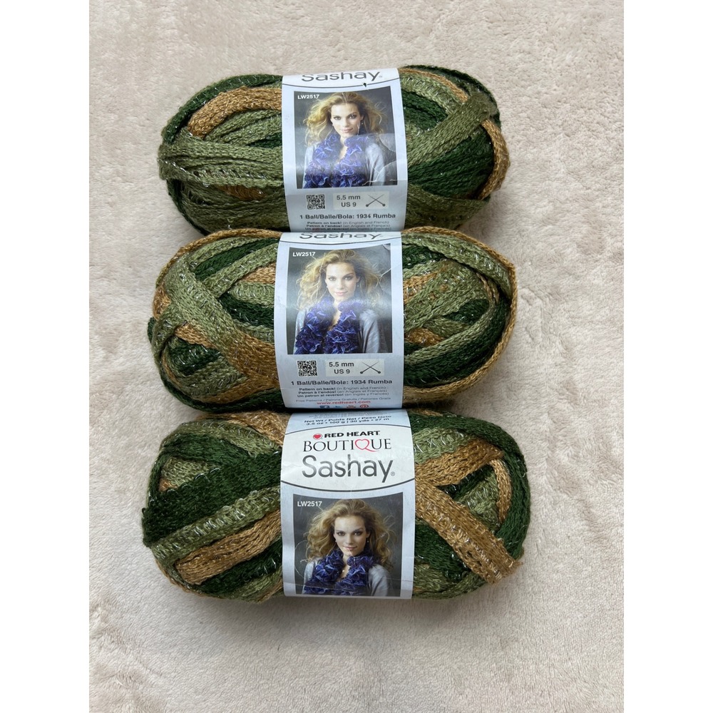Red Heart Boutique Sashay Yarn Conga 1956 Green Tan Metallic 2 Skeins 3.5oz